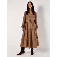 Apricot Women's Belted Tiered Maxi Skirt in Brown | Size: 8