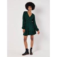 Apricot Women's Mixed Stripes Mini Wrap Dress in Green | Size: 12