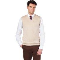 XPOSED Men's Stylish Knitted Cotton Sleeveless Jumper Vest with V-Neck Design in Beige | Size: 2XL