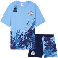 Manchester City FC Men's Short Pyjama Set PJ Comfy Lounge Nightwear Sleepwear in Blue | Size: XL