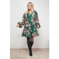 Oasis Women's Printed Trim Detail V Neck Tiered Mini Dress | Size: 10