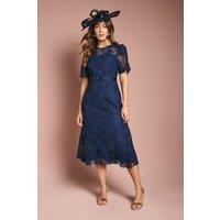 Coast Women's Lace Midi Dress With Bow Belt in Navy | Size: 10