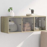 Berkfield Home Wall Cabinet with Glass Doors Sonoma Oak 102x37x35 cm in Brown | Size: 102 x 37 x 35 cm