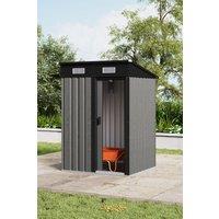 4x4 FT Outdoor Metal Garden Storage Shed - Waterproof Sloped Roof, Lockable Sliding Door,Ventilation Vents,Wood Grain Effect (Grey)