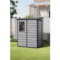 5x4FT Outdoor Plastic Garden Tool Shed - Waterproof Sloped Roof, Lockable Door, Wood Grain Effect (Grey)