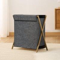 Living and Home 72/90L Lanudry Basket Lanudry Hamper with Bamboo Frame in Mid Grey | Size: Medium