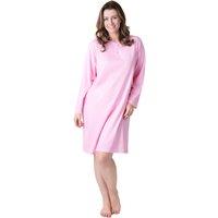 Camille Women's Womens 100% Cotton Classic Knee Length Long Sleeved Nightdress in Pink | Size: 18-20