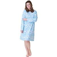 Camille Women's Womens 100% Cotton Classic Knee Length Long Sleeved Nightdress in Light Blue | Size: 18-20