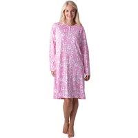 Camille Women's Womens 100% Cotton Classic Knee Length Long Sleeved Nightdress in Light Pink | Size: 18-20