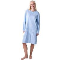 Camille Women's Womens 100% Cotton Classic Knee Length Long Sleeved Nightdress in Blue | Size: 22-24
