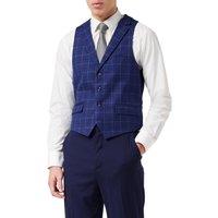 XPOSED Men's Luke Grid Check Collar Waistcoat - Stylish Tailored Design in Blue | Size: 44