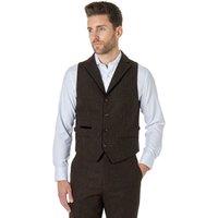 XPOSED Men's Dane Tweed Waistcoat with Notch Lapels Suede Trim in Brown | Size: 42