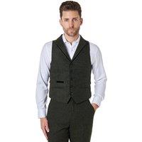 XPOSED Men's Dane Tweed Waistcoat with Notch Lapels Suede Trim in Green | Size: 52