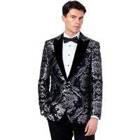 XPOSED Men's GLEN Floral Jacquard Peak Label Tuxedo Jacket in Grey | Size: 42