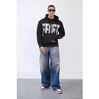 LONDON ATTITUDE Men's Relax Fit Black Hoodie with Bold FREE Print & Sleeve Branding | Size: Large