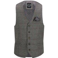 XPOSED Men's KANO Herringbone Tweed Check Waistcoat Stylish Occasions in Grey | Size: 54
