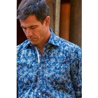 CLAUDIO LUGLI Men's Tie Dye Paisley Elegance Print Shirt in Navy | Size: XL