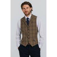 Dobell Men's Brown Bold Check Waistcoat | Size: Large