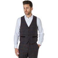 XPOSED Men's Madison Tweed Check Tailored Waistcoat in Brown | Size: 40