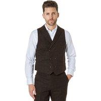 XPOSED Men's Stylish JIM Tweed Double Breasted Waistcoat - Perfect Any Occasion in Brown | Size: 42