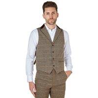 XPOSED Men's Elton Tweed Check Waistcoat in Brown | Size: 42