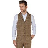 XPOSED Men's Stylish CARLO Tweed Check Waistcoat in Brown | Size: 40