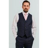 Dobell Men's Navy with Pink Check Waistcoat | Size: Large