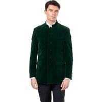 XPOSED Men's Harshil Velvet Nehru Collar Smoking Jacket in Green | Size: 52