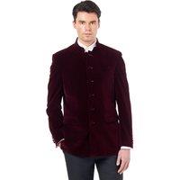XPOSED Men's Harshil Velvet Nehru Collar Smoking Jacket in Maroon | Size: 54