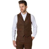 XPOSED Men's Vitori Tweed Waistcoat with Notch Lapels - Elegant Traditional Style in Brown | Size: 48