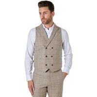 XPOSED Men's KANO Herringbone Double Breasted Waistcoat in Beige | Size: 42