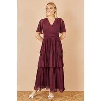 Yumi Women's Burgundy Mesh Tiered Maxi Dress | Size: 10