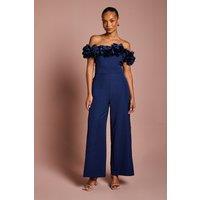 Coast Women's Petite 3D Flower Bardot Jumpsuit in Navy | Size: 10