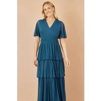 Yumi Women's Teal Mesh Tiered Maxi Dress | Size: 16