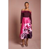 Coast Women's Petite Placement Print Satin Midi Skirt in Berry | Size: 6