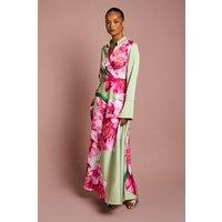 Coast Women's Petite Placement Print Wrap Front Gown in Sage | Size: 8