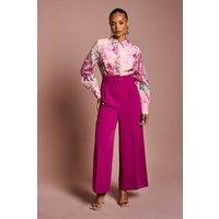 Coast Women's Petite Printed Blouson Sleeve Wide Leg Jumpsuit in Plum | Size: 10