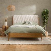 Birlea Hatti White Faux Fur & Natural Wooden Bed Frame Double size in Off-White