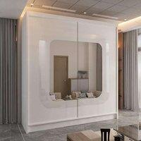 Sliding Wardrobes 4U Chenai Sliding Double Door Wardrobe with Black Strip 203cm X 217cm in White | Size: 203 cm X 217 cm