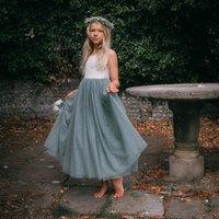 UK Flower Girl Boutique Girl's Bohemian Classic Dress - Sage Green in Light Green | Size: 2-3 Years