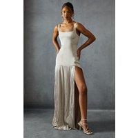 MissPap Women's Premium Satin Square Pleated Skirt Bridesmaid Dress in Champagne | Size: 6