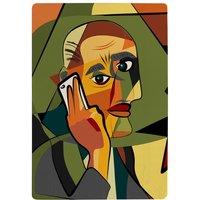 Benjamin Tate Design Portrait Cubism Art Style, Man Calls On A Phone Designer Rug in Natural | Size: Large