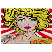 Benjamin Tate Design Pop Art Young Woman Eating Spaghetti Designer Rug in Natural | Size: Large