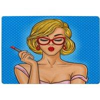 Benjamin Tate Design Pop Art Illustration Woman Paints Her Lips Designer Rug in Natural | Size: Large