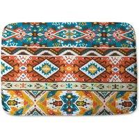 Benjamin Tate Design Colorful pattern in tribal style Designer Bathmat in Blue