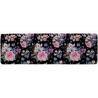 Benjamin Tate Design Bright Pink Flowers On Black Runner Rug in Natural | Size: 67 cm x 230 cm