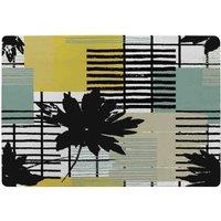 Benjamin Tate Design Geometric Shape & Leaf Print In Yellow & Green Rug in Natural | Size: Large