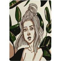Benjamin Tate Design Young Woman In Tropical Leaves Designer Rug in Natural | Size: Large