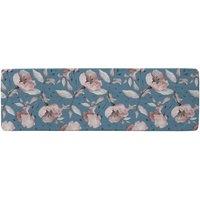 Benjamin Tate Design Pink Flowers On Blue Runner Rug in Natural | Size: 67 cm x 230 cm