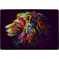 Benjamin Tate Design Lion'S Head On A Purple Background In Popart Style Designer Rug in Natural | Size: Large